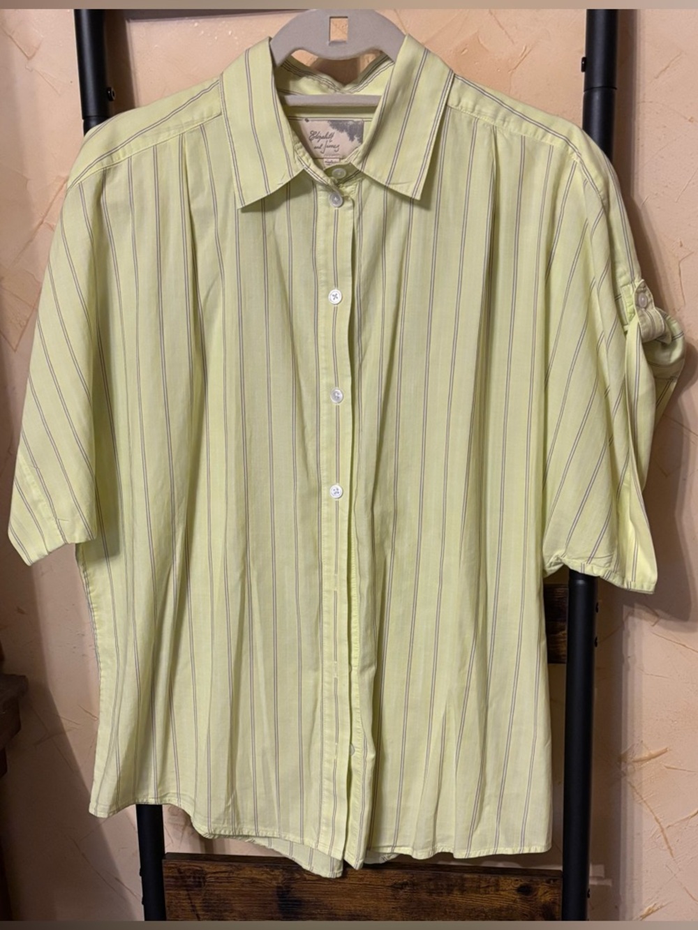 Elizabeth and James Pale Yellow Striped Button-Up Shirt Size S